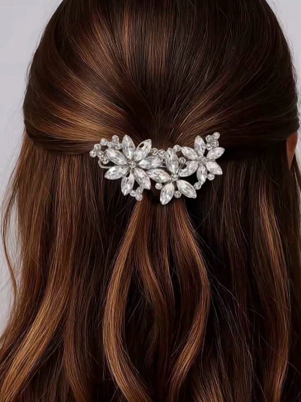 Crystal Floral Hair Barrette - Silver
